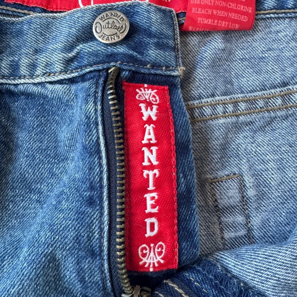 Y2K Outlaw Jeans WANTED Zipper Ruffle Hem Denim Micro Shorts‎ Sz 11 Juniors